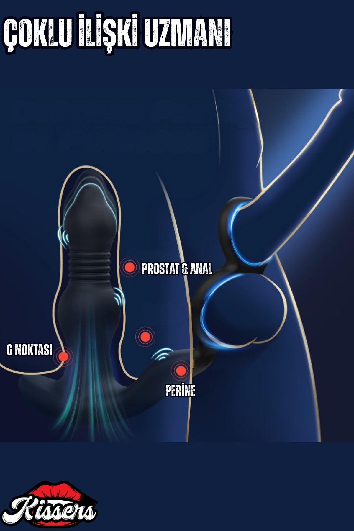 Uzaktan Kumandalı İleri Geri Hareketli Testis Tutuculu Penis Halkalı Anal Vibratör