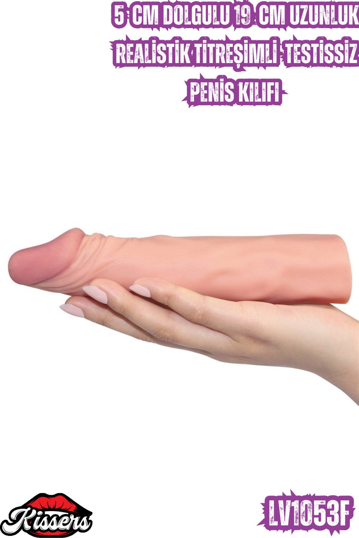 5 CM Dolgulu 19 CM Uzunluk Realistik Titreşimli Testissiz Penis Kılıfı