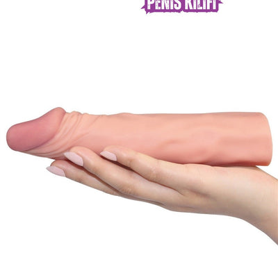 5 CM Dolgulu 19 CM Uzunluk Realistik Titreşimli Testissiz Penis Kılıfı
