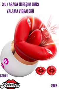 Cinsel Oyuncak Yalama Emişli Titreşimli 3'ü 1 Arada Yumuşak Dokuda Vibratör
