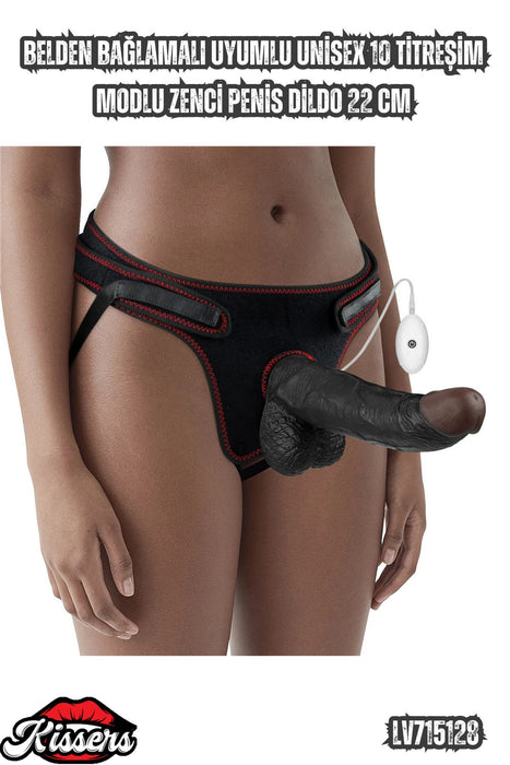 Belden Bağlamalı Ten Uyumlu Unisex 10 Titreşim Modlu Penis Dildo 22 CM