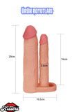 5 CM Uzatmalı Çiftli İçi Boş Testis Kavramalı 20 CM Çatal Dildo Penis Kılıfı