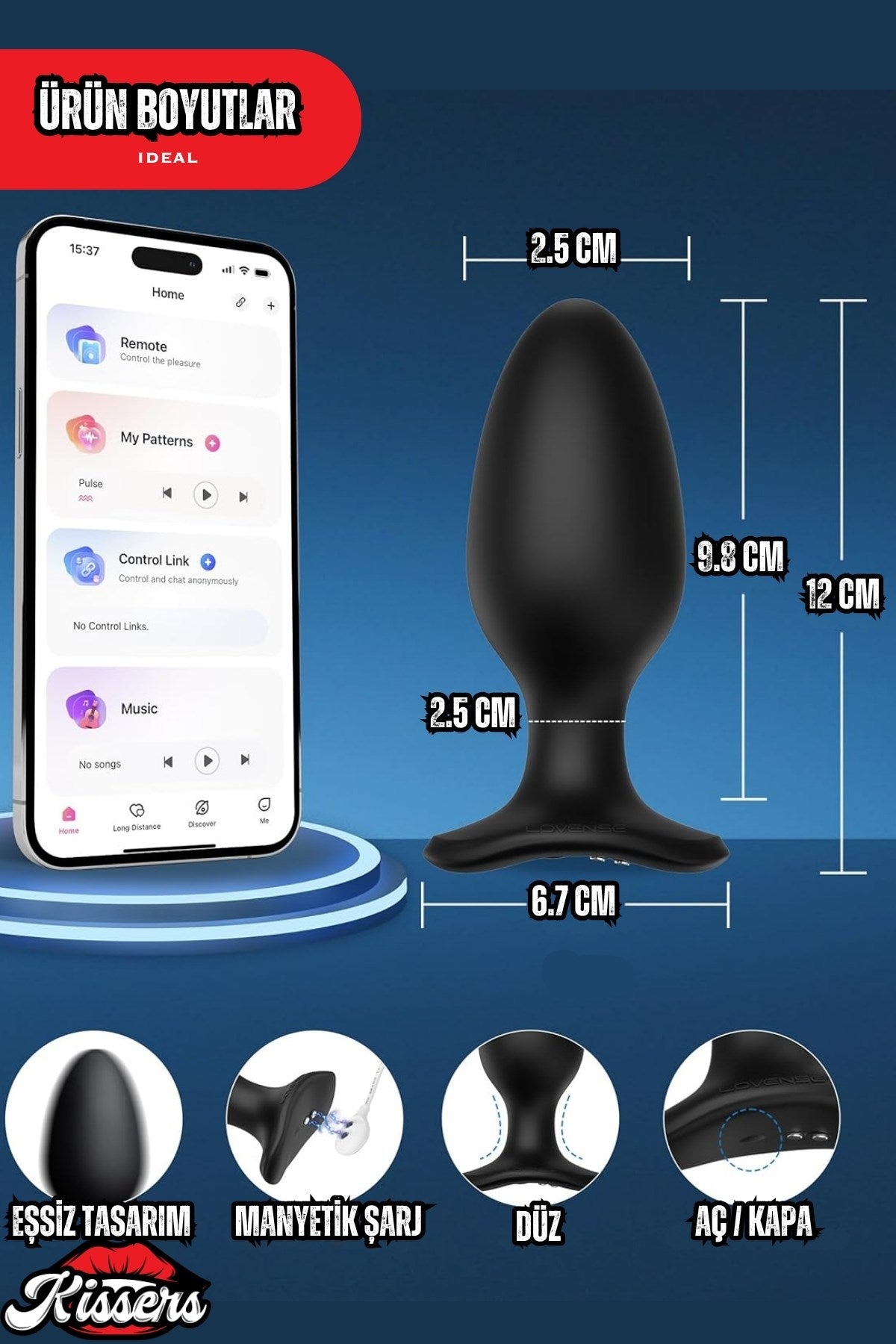Dünyanin Her Yerinden Kontrol Edilebilen Telefon Uygulamalı Lovense Hush Anal Plug Tıkaç 12 Cm
