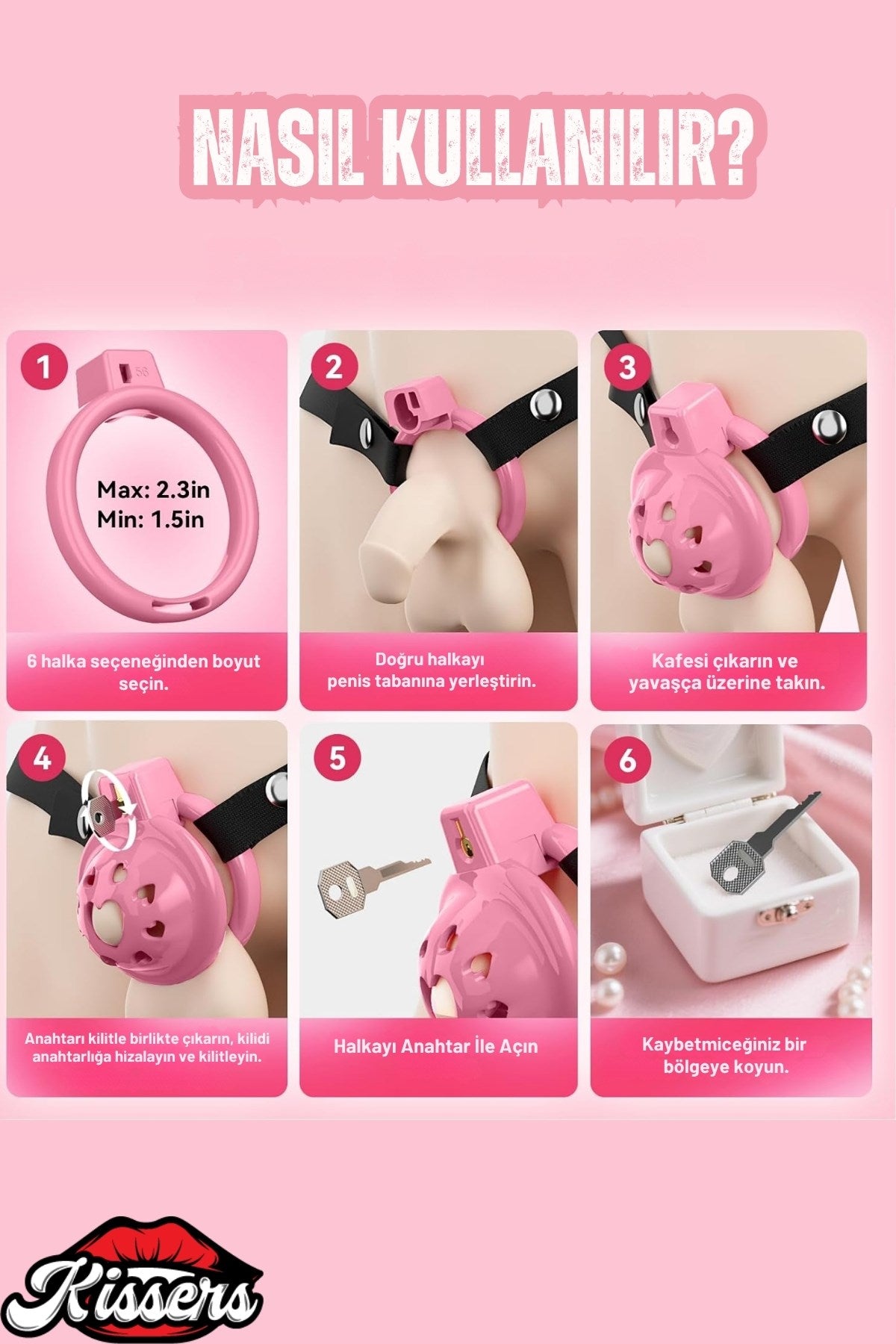 Kalp Şeklinde BDSM Chastity Cage Pembe 6 Farklı Penis Halkası Ayarlanabilir Esaret Penis Kafesi