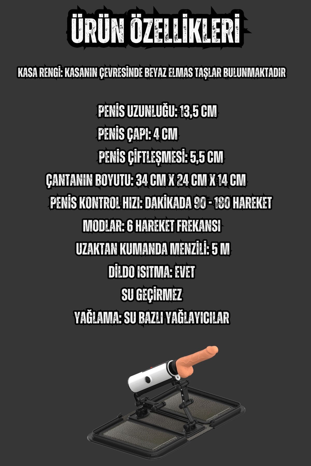 Özel Dekor Siyah Çantalı Değiştirilebilir Penisli Uzaktan Kumandalı Sex Makinesi