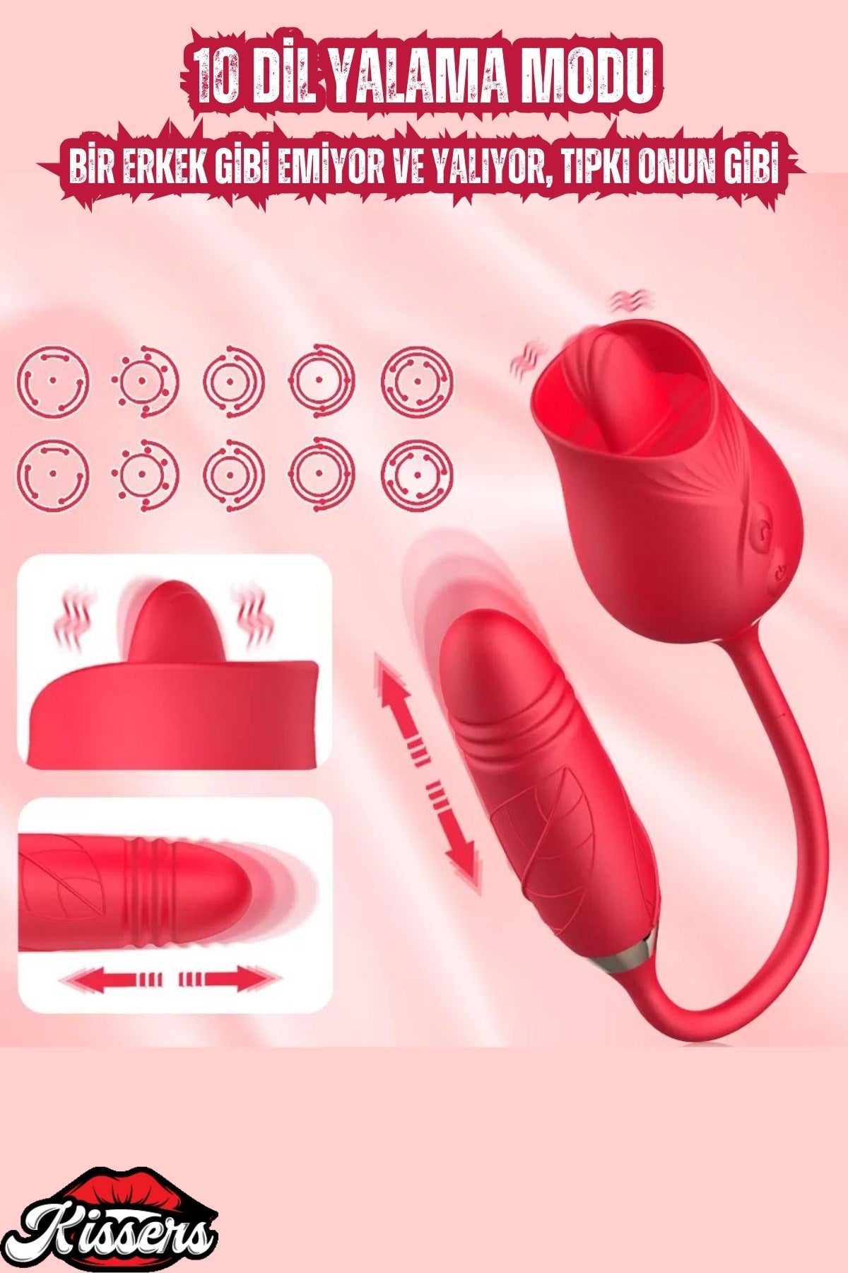 UNMATE Manyetik Şarjlı İleri Geri ve Dil Hareketli Gül Şeklinde Teleskopik Vibratör