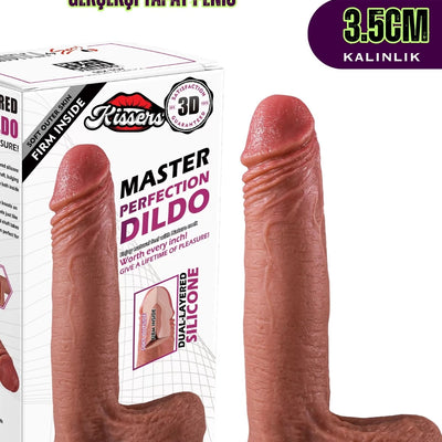 Ultra Yumuşak Damarlı Çift Katmanlı Silikon Gerçekçi Testisli Dildo Kalın Penis 19 Cm Brice