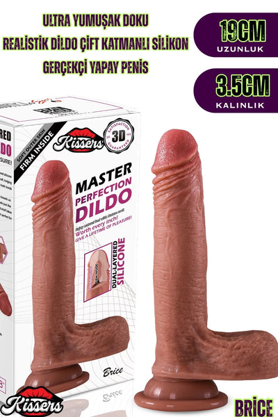 Ultra Yumuşak Damarlı Çift Katmanlı Silikon Gerçekçi Testisli Dildo Kalın Penis 19 Cm Brice