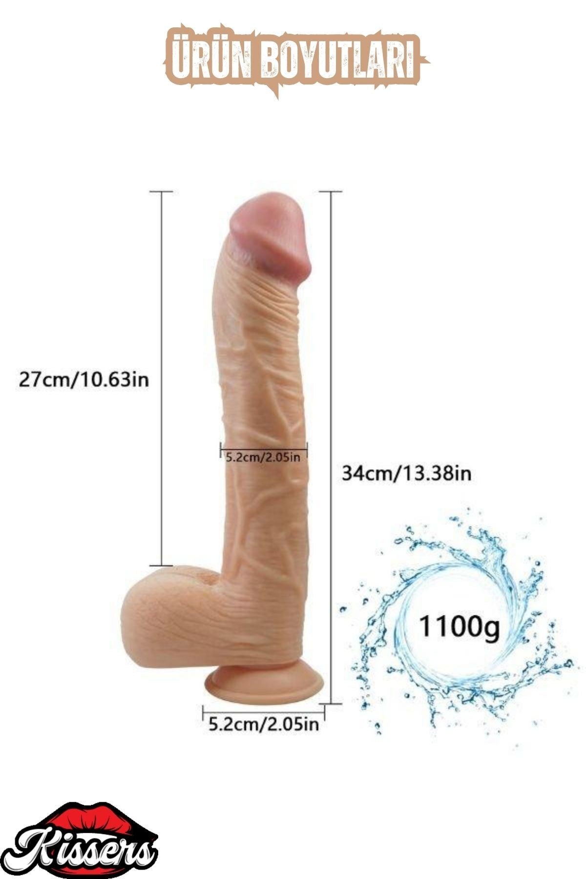 Gerçekçi Ultra Realistik Vantuzlanabilir Damarlı Ten Renkli Penis 34 Cm