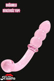 Çift Taraflı Kırılmaz Anal Vajinal G Noktası Uyarıcılı Pembe Tırtıklı Boğumlu Cam Dildo Anal Plug