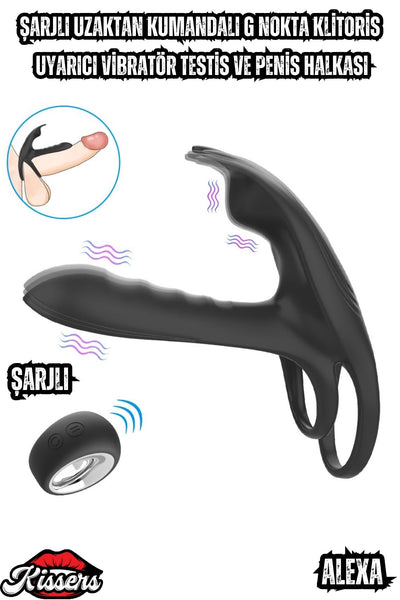 Alex Şarjlı Uzaktan Kumandalı G Nokta Klitoris Uyarıcı Vibratör Testis ve Penis Halkası