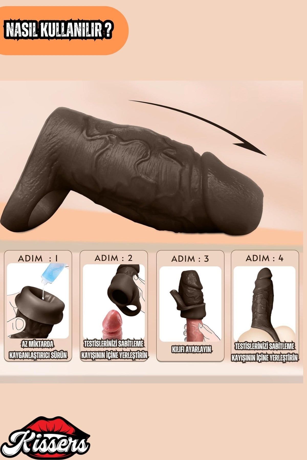 Baş Kısmı Boş Kalınlaştırıcı Realistik Damarlı Testis Geçirmeli Melez Penis Kılıfı