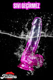 Cinsel Oyuncak Şeffaf Mor Renk Vantuzlanabilir Jel Dokusunda Ultra Realistik Penis Dildo 23 Cm