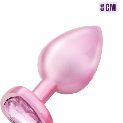 Paslanmaz Çelik Orta Boy Pembe Gümüş Kalpli Mücevher Lüks Anal Plug Tıkaç 8 Cm
