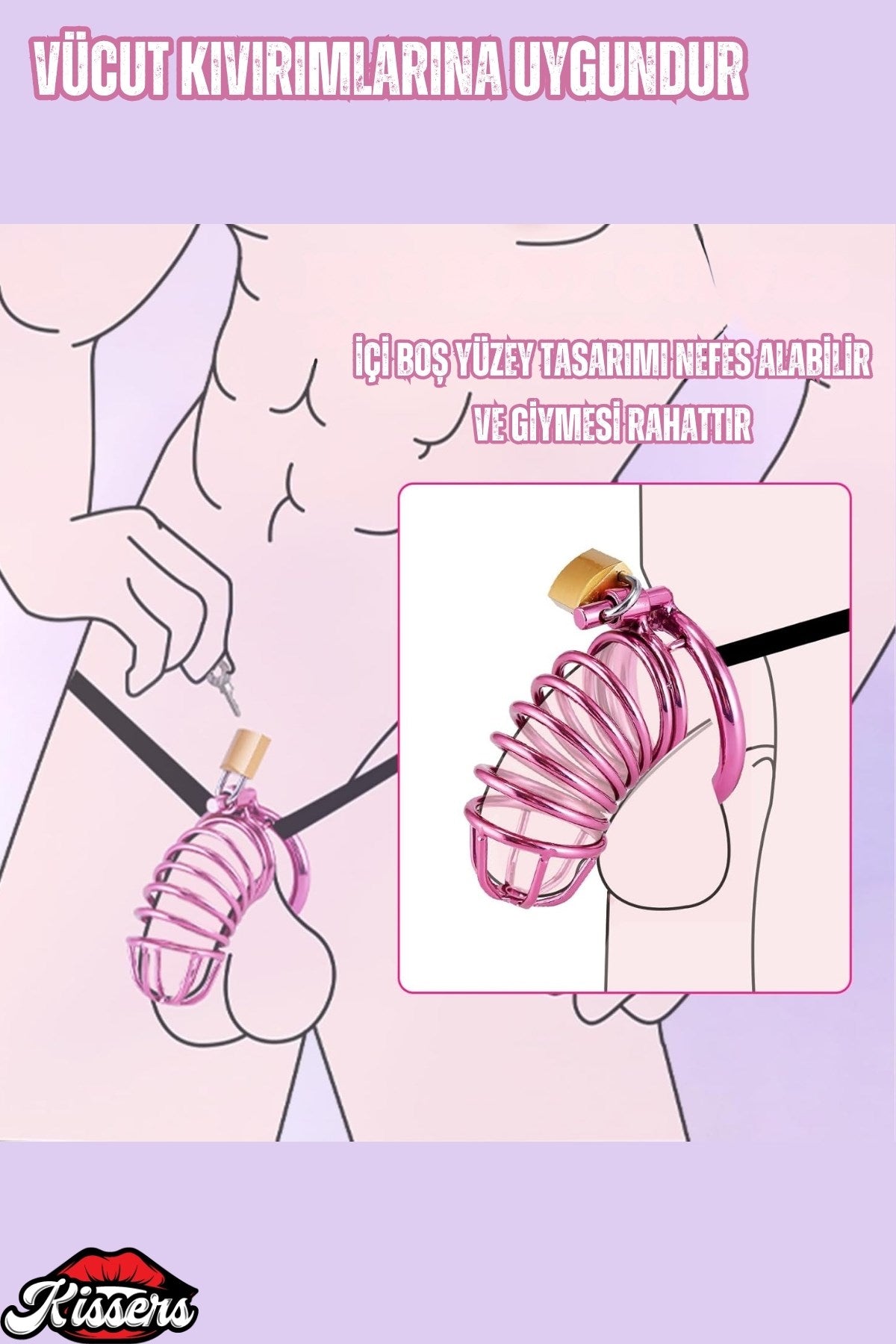 Chastity Cock Cage Erkek Bekaret Pembe Penis Kemerli Esaret Penis Kafesi