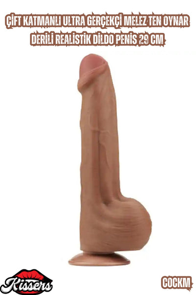Çift Katmanlı Ultra Gerçekçi  Oynar Derili Realistik Dildo Penis 29 Cm