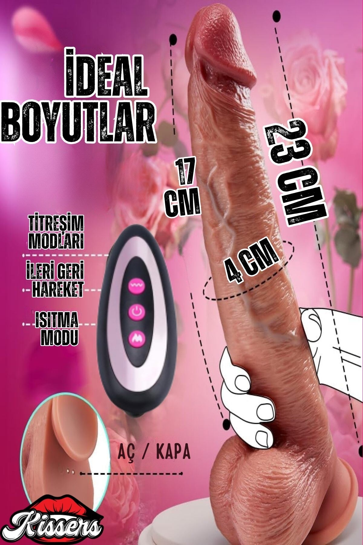 Uzaktan Kumandalı Titreşimli Isıtmalı İleri Geri Hareketli Melez Penis Vibratör 22 Cm