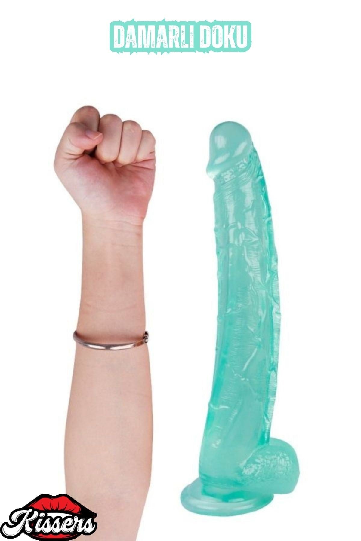 Ultra Realistik Damarlı Bükülebilir Vantuzlanabilir Jel Dokusunda Yeşil Dildo Penis 30 Cm