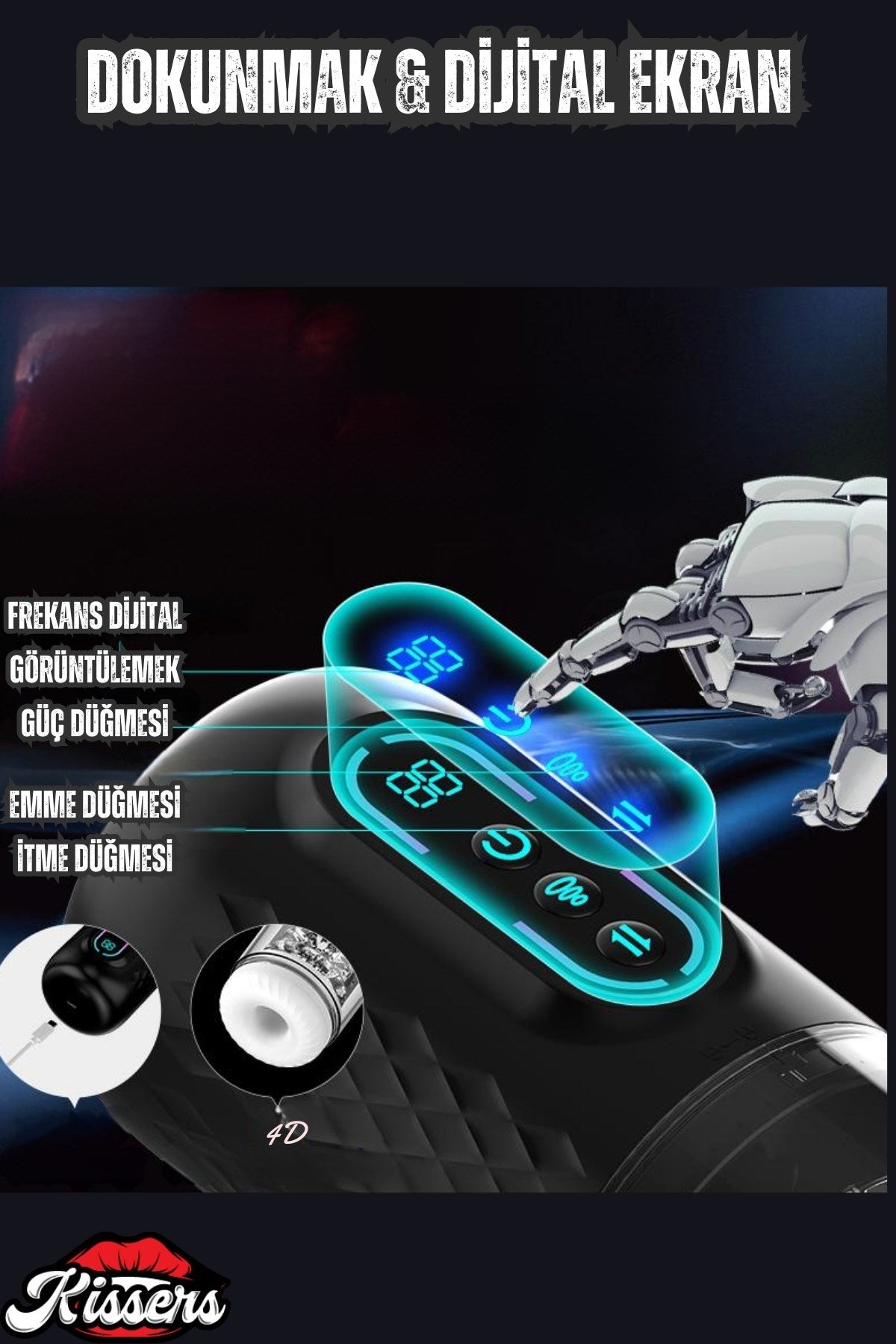 Şarjlı İleri Geri ve Dönme Hareketli ve Emiş Özellikli LCD Ekran Otomatik Vajina Mastürbatör