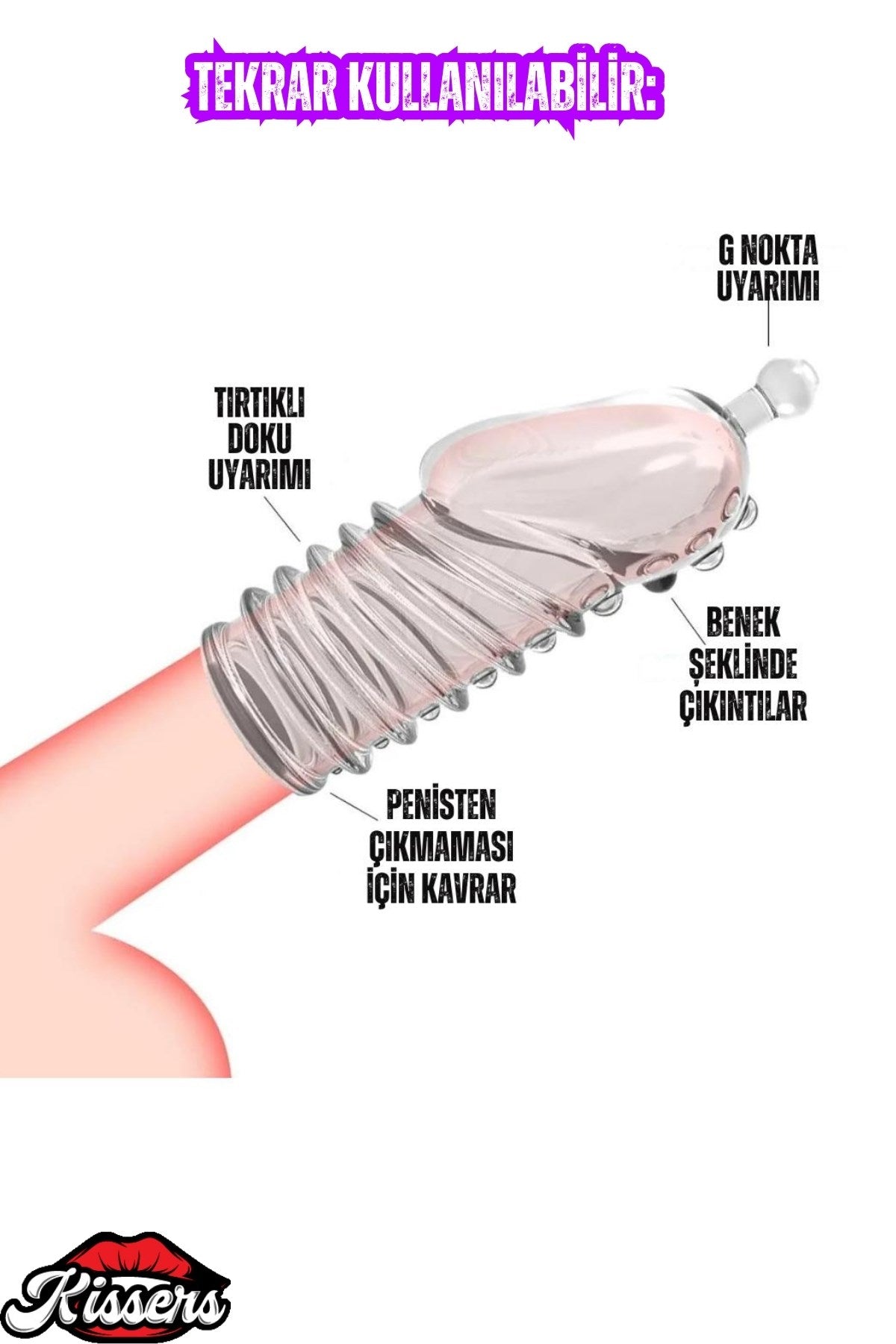 Cinsel Oyuncak Tekrar Kullanılabilir Tırtıklı G Nokta Uyarıcı Kavrayan Silikon Penis Kılıfı