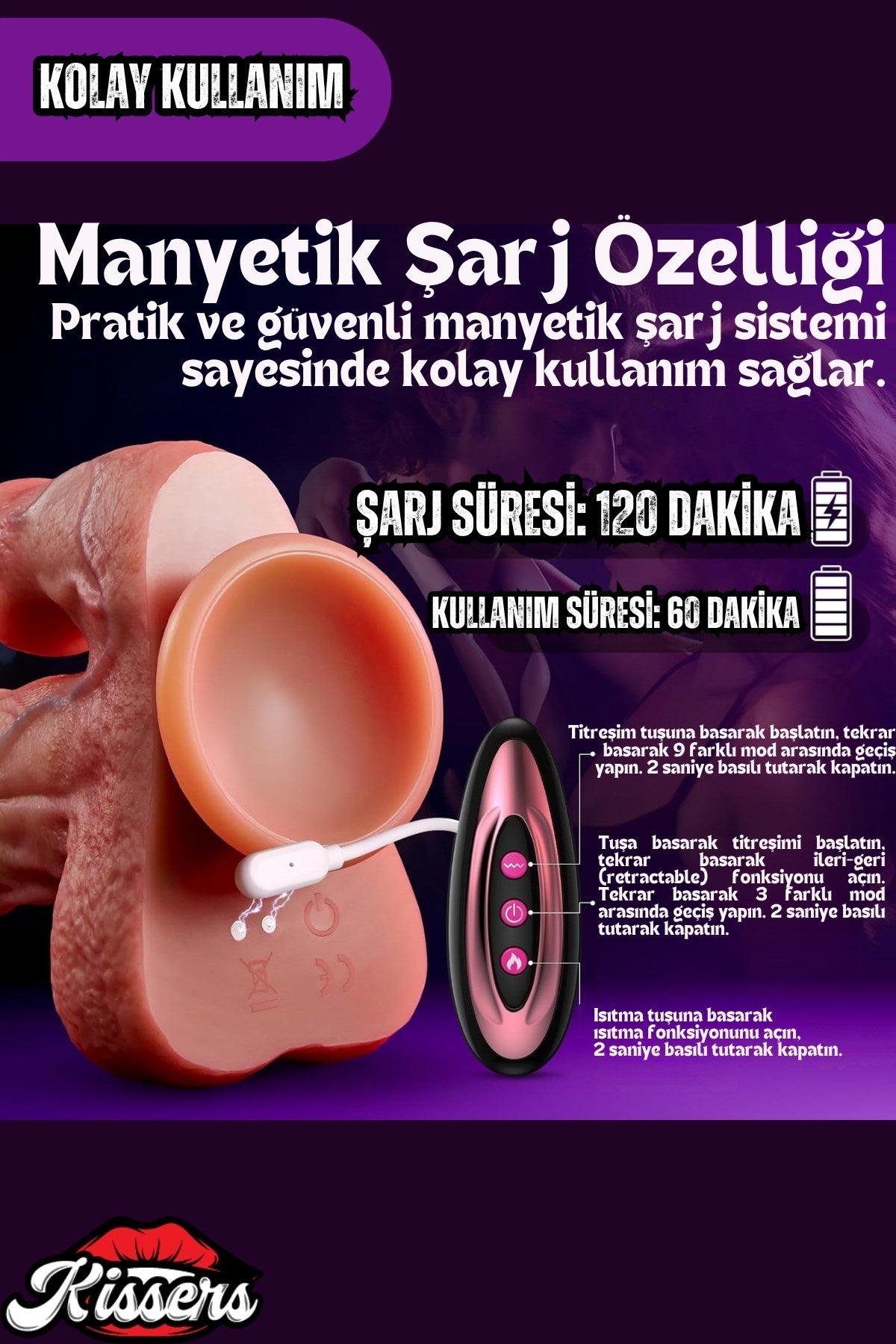 Çift Başlı Uzaktan Kumandalı İleri Geri Hareketli Isıtmalı Rotasyonlu Ten Renk Dildo Penis 23 Cm