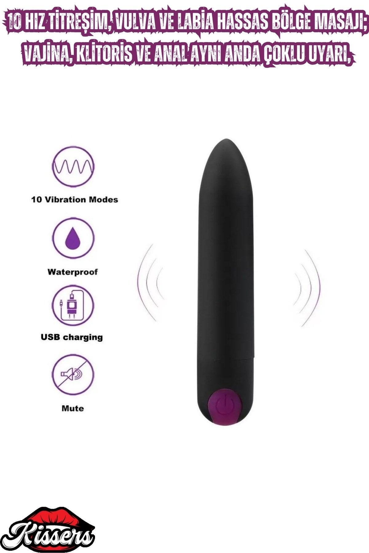 Şarjlı Ultra Güçlü 10 Titreşim Modlu Su Geçirmez Kolay Taşınabilir Bullet Mini Vibratör