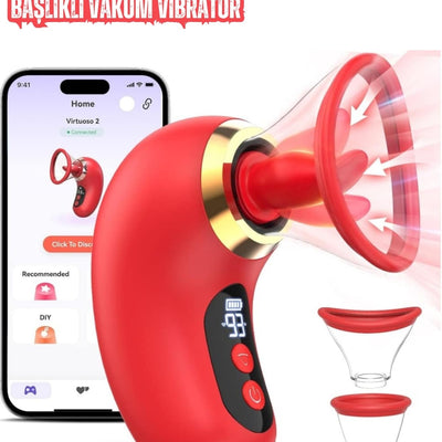 Telefon Kontrollü Emişli Titreşimli Dil Hareketli Göğüs Ve Vajina Başlıklı Vakum Vibratör