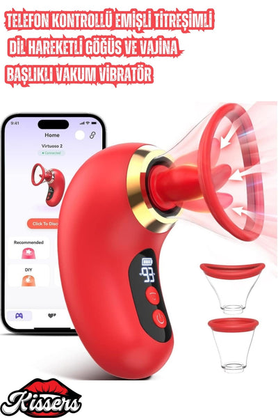 Telefon Kontrollü Emişli Titreşimli Dil Hareketli Göğüs Ve Vajina Başlıklı Vakum Vibratör
