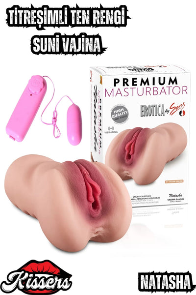 Çift Girişli Titreşimli Vajina Cinsel Oyuncak Büyük Boy Realistik Vajina Mastürbatör Ten Renk