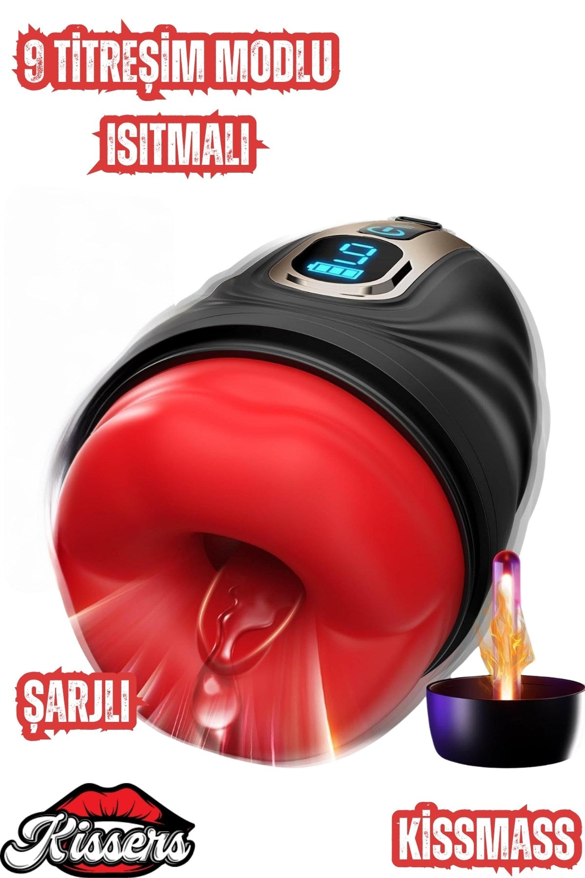 Akıllı Titreşimli Isıtmalı Dudak Tasarımlı Suni Vajina Oral Lcd Ekran Mastürbatör