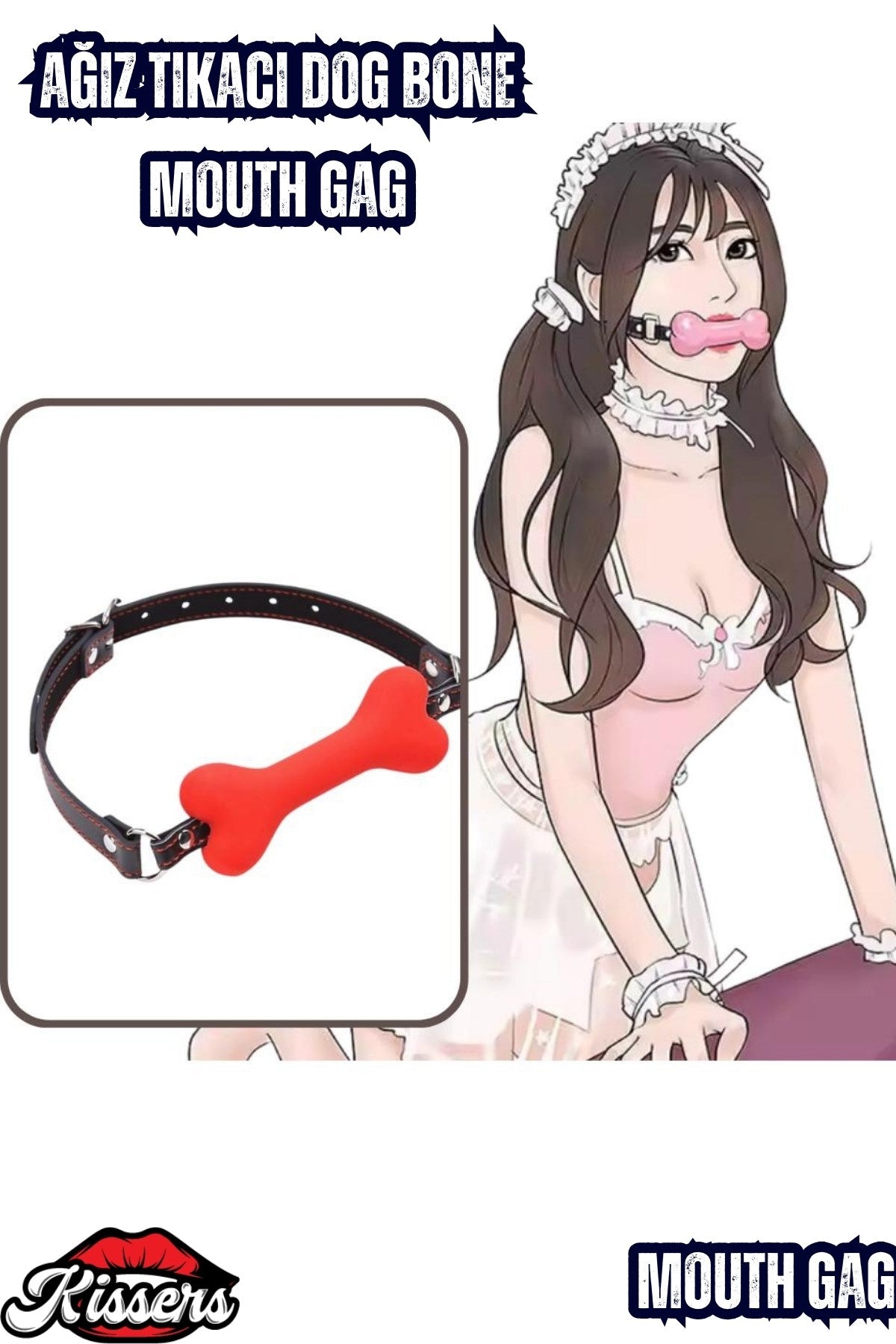 BDSM Deri Kemerli Yumuşak Silikon Kırmızı Köpek Kemiği Ağız Tıkacı