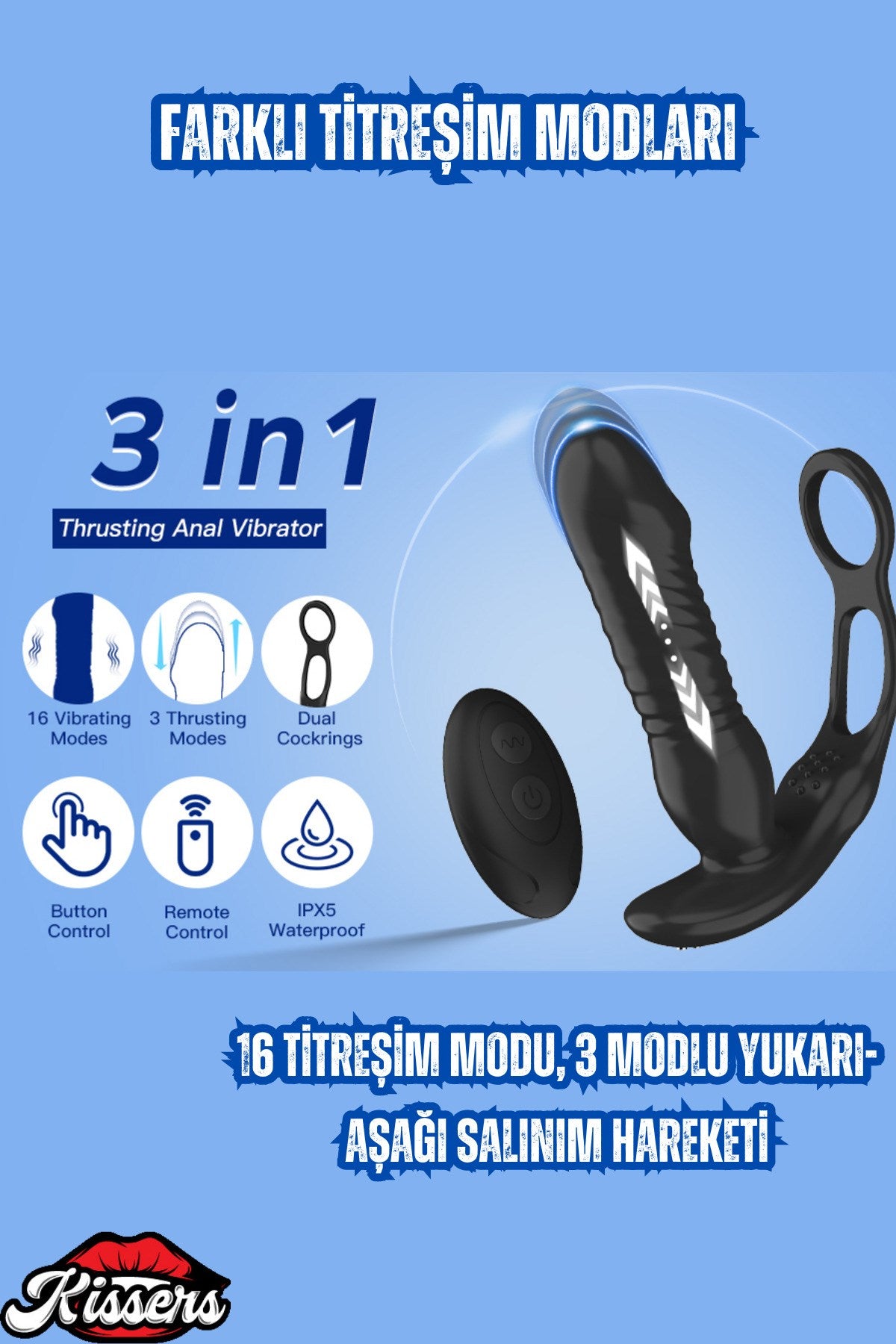 İleri Geri Hareketli Silikon Titreşimli Klitoris Uyarıcılı Testisli Penis Halkası