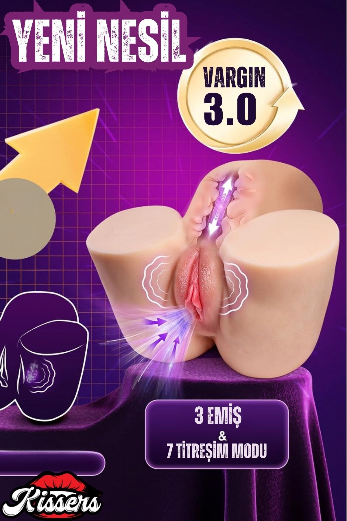 İleri Geri Hareketli Emişli Anal Vajina Girişli Sesli Suni Kalça Titreşimli Mastürbatör 3.2 Kg