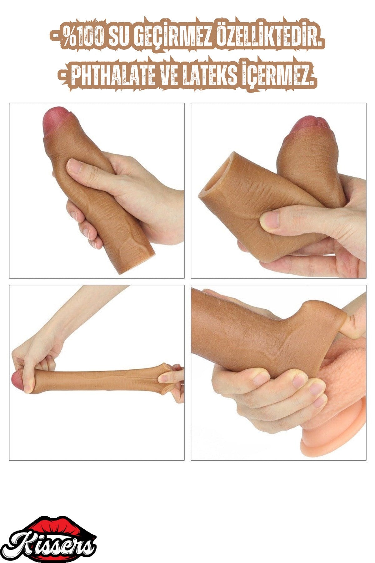 4.5 CM 17 CM Dolgulu Premium Sünnetsiz Silikon Melez Testissiz Penis Kılıfı