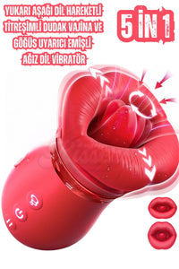 Aşağı Yukarı Dil Hareketli Göğüs ve Vajina Emişli Vakumlu G Noktası Ve Klitoris Uyarıcılı Vibratör